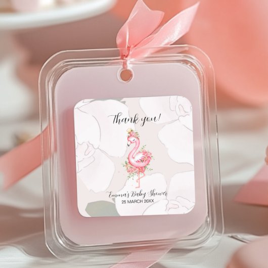 Roze Flamingo Het is een Meisje Baby shower Bedank Vierkante Sticker
