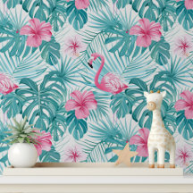 Roze Flamingo Hibiscus Bloemen Tropisch groen