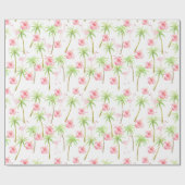 Roze Flamingo Hibiscus Bloemen Tropische palmbomen Cadeaupapier (Vlak)