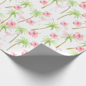 Roze Flamingo Hibiscus Bloemen Tropische palmbomen Cadeaupapier (Hoek)