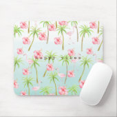 Roze Flamingo Hibiscus Flowers Tropische palmbomen Muismat (Met muis)