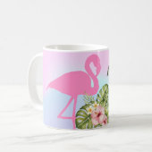 Roze flamingo Hibiscus Holographic Koffiemok (Voorkant links)