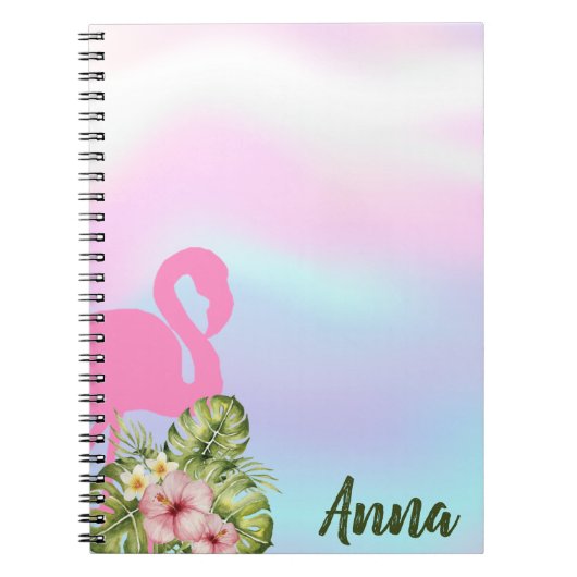 Roze flamingo Hibiscus Holographic Notitieboek (Voorkant)