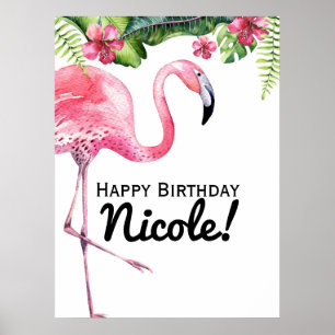 Roze flamingo & Hibiscus Tropical Banner Poster