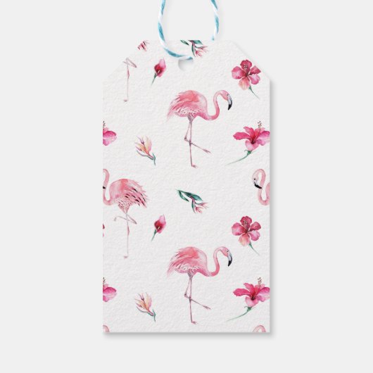 Roze Flamingo & Hibiscus Tropical Party Favor Cadeaulabel (Achterkant)