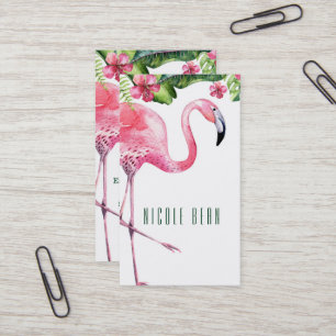 Roze Flamingo & Hibiscus Tropisch Bloemendekoor Visitekaartje