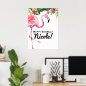 Roze Flamingo & Hibiscus Tropische Banner Poster (Thuiskantoor)