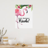 Roze Flamingo & Hibiscus Tropische Banner Poster (Keuken)