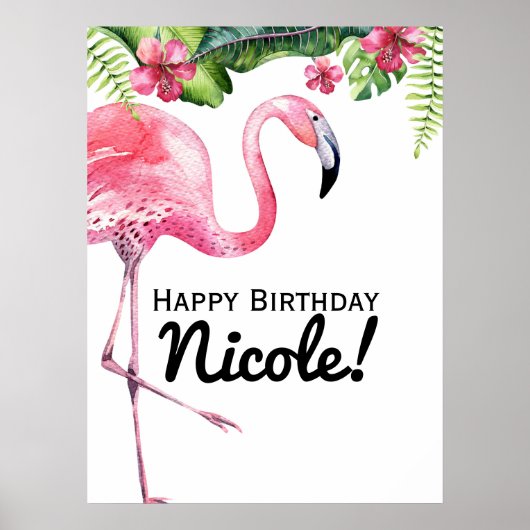 Roze Flamingo & Hibiscus Tropische Banner Poster (Voorkant)