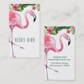 Roze Flamingo & Hibiscus Tropische Bloembladeren Visitekaartje (Voorkant / Achterkant)