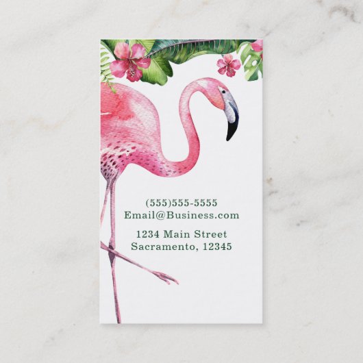 Roze Flamingo & Hibiscus Tropische Bloembladeren Visitekaartje (Achterkant)