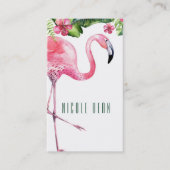 Roze Flamingo & Hibiscus Tropische Bloembladeren Visitekaartje (Voorkant)