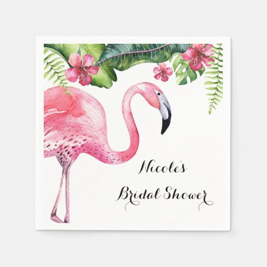 Roze Flamingo & Hibiscus Tropische Zomer Party Servetten (Voorkant)