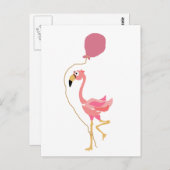 Roze Flamingo Holding Ballon Briefkaart (Voorkant / Achterkant)