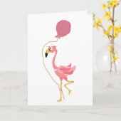 Roze Flamingo Holding Ballon Kaart (Gele Bloem)