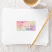 Roze Flamingo Holographic Cool Gold Foil Confetti Etiket (Insitu)