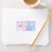 Roze Flamingo Holographic Gold Foil Confetti Etiket (Insitu)