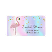 Roze Flamingo Holographic Gold Foil Confetti Etiket (Voorkant)