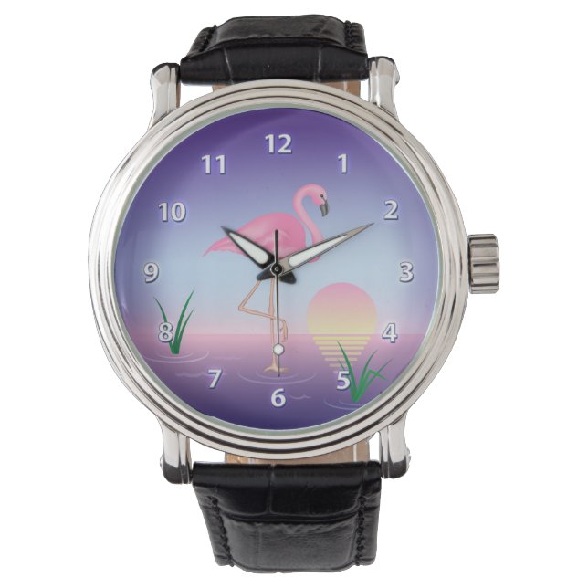Roze Flamingo Horloge (Voorkant)