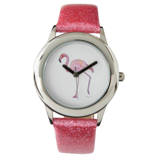 Roze Flamingo horloge (Voorkant)