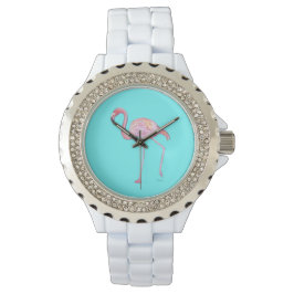 Roze Flamingo Horloge - Turquoise blauw