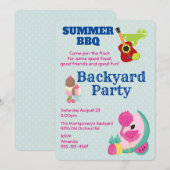 Roze Flamingo Ice Cream BBQ Party nodigt uit Kaart (Voorkant / Achterkant)