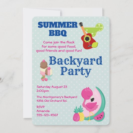 Roze Flamingo Ice Cream BBQ Party nodigt uit Kaart (Voorkant)