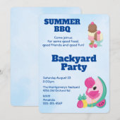 Roze Flamingo Ice Cream BBQ Party nodigt uit Kaart (Voorkant / Achterkant)