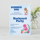 Roze Flamingo Ice Cream BBQ Party nodigt uit Kaart (Staand voorkant)