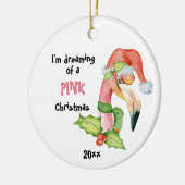 Roze Flamingo Ik droom van een roze Kerstmis Keramisch Ornament (Links)