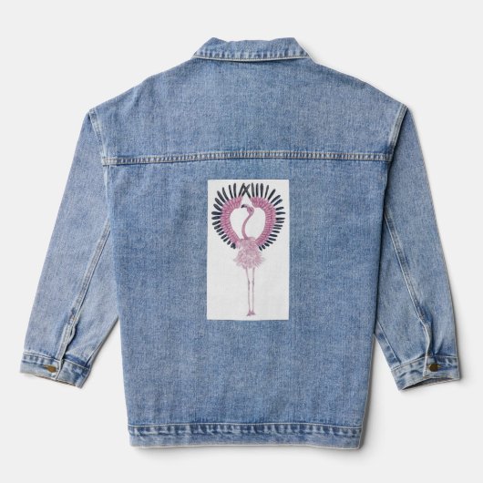 Roze flamingo in balletpose denim jacket (Achterkant)