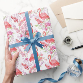 Roze Flamingo in bloemen patroon partijomslag Cadeaupapier