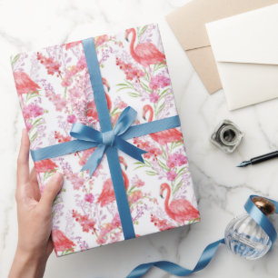 Roze Flamingo in bloemen patroon partijomslag Cadeaupapier