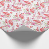 Roze Flamingo in bloemen patroon partijomslag Cadeaupapier (Hoek)