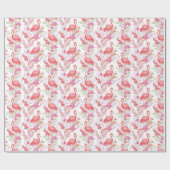 Roze Flamingo in bloemen patroon partijomslag Cadeaupapier (Vlak)