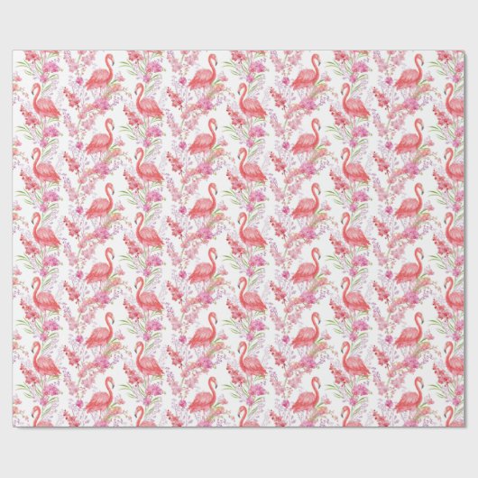 Roze Flamingo in bloemen patroon partijomslag Cadeaupapier (Vlak)