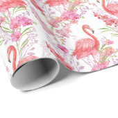 Roze Flamingo in bloemen patroon partijomslag Cadeaupapier (Rol Hoek)