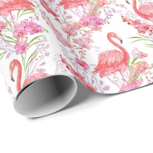 Roze Flamingo in bloemen patroon partijomslag Cadeaupapier (Rol Hoek)