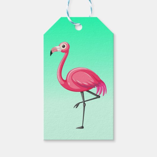 Roze Flamingo in Cartoonstijl Cadeaulabel (Voorkant)