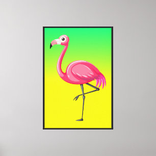 Roze Flamingo in Cartoonstijl Canvas Afdruk