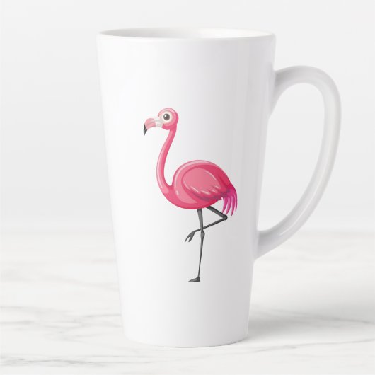 Roze Flamingo in Cartoonstijl Latte Mok (Rechts)