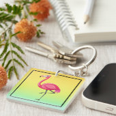 Roze Flamingo in Cartoonstijl Sleutelhanger (Voorkant Rechts)