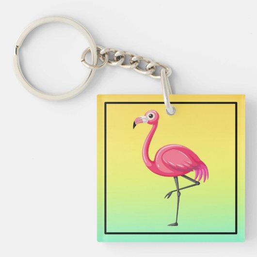 Roze Flamingo in Cartoonstijl Sleutelhanger (voorkant)