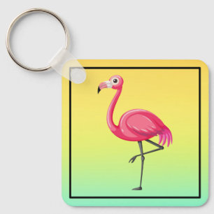 Roze Flamingo in Cartoonstijl Sleutelhanger