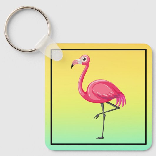 Roze Flamingo in Cartoonstijl Sleutelhanger (Voorkant)