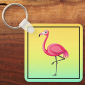 Roze Flamingo in Cartoonstijl Sleutelhanger (Voorkant)