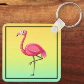 Roze Flamingo in Cartoonstijl Sleutelhanger (Achterkant)