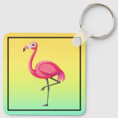 Roze Flamingo in Cartoonstijl Sleutelhanger (Achterkant)