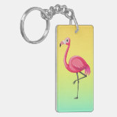 Roze Flamingo in Cartoonstijl Sleutelhanger (Voorkant Links)