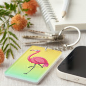 Roze Flamingo in Cartoonstijl Sleutelhanger (Voorkant Rechts)